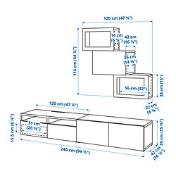 Measurement Illustration - BESTÅ TV storage combination with drawer rail, pusch-open