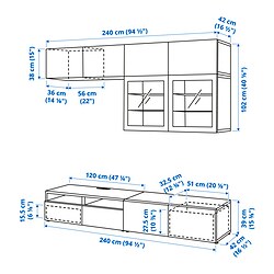 Ilustración de medidas - BESTÅ mueble TV con riel para cajón, apertura presión