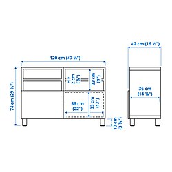 Ilustración de medidas - BESTÅ mueble TV con puertas