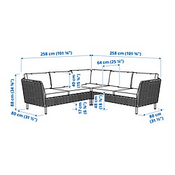 Ilustración de medidas - VITTSKÄR sofá de esquina modular de 4 plazas exterior