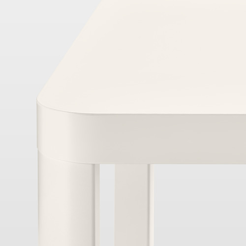Base de mesa blanca con bordes lisos y redondeados y cuatro soportes. Diseño moderno, construcción robusta.
