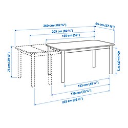 Ilustración de medidas - STRANDTORP/GRÖNSTA Mesa extensible y 4 sillas