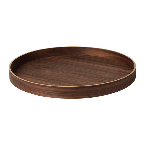 Bandeja de madera OMBONAD, marrón, circular, diseño minimalista, chapa de haya y nogal.