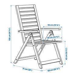 Ilustración de medidas - NÄMMARÖ Silla reclinable y plegable de exterior