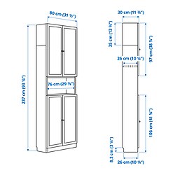 Measurement Illustration - BILLY/OXBERG bookcase with extendable unit and doors