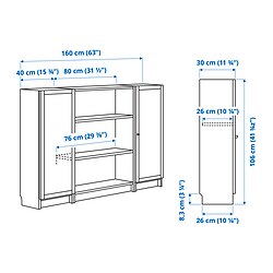 Measurement Illustration - BILLY/OXBERG bookcase with doors