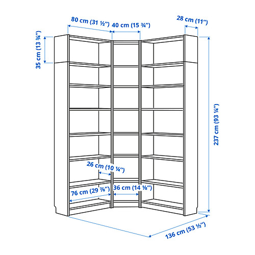 Measurement Illustration - BILLY bookcase corner
