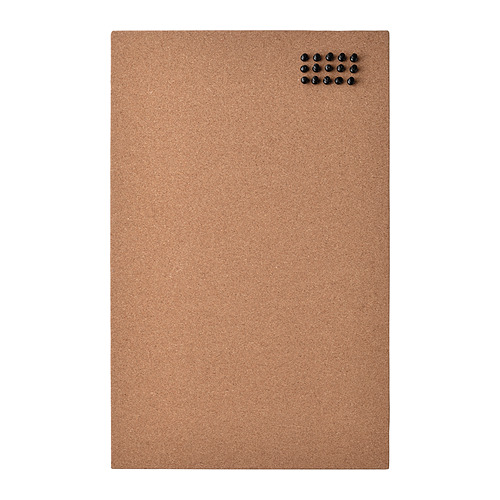 Tablero de notas de corcho FLÖNSA con alfileres de níquel, color natural, forma rectangular, diseño montado en la pared.