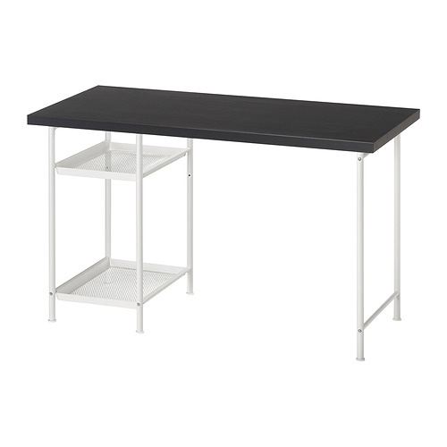 Modern black desk with white metal frame