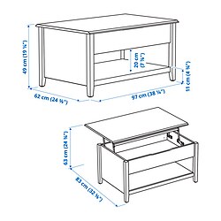 Ilustración de medidas - VITTERYD mesa de centro regulable
