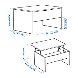 Ilustración de medidas - ÖSTAVALL mesa de centro regulable