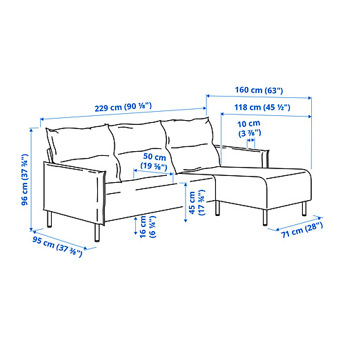 MANNARP, 3 seat sofa with chaise longue. 10 of 10 open dialog