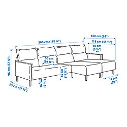 Measurement Illustration - MANNARP sectional 4-seat with chaise 