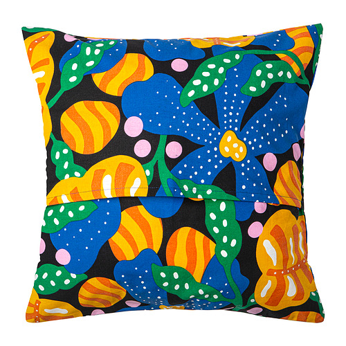 Funda de almohada MÄVINN: negra con flores grandes y coloridas, hojas verdes, puntos y patrones de rayas. Pañuelos de algodón suave con cierre de sobre.