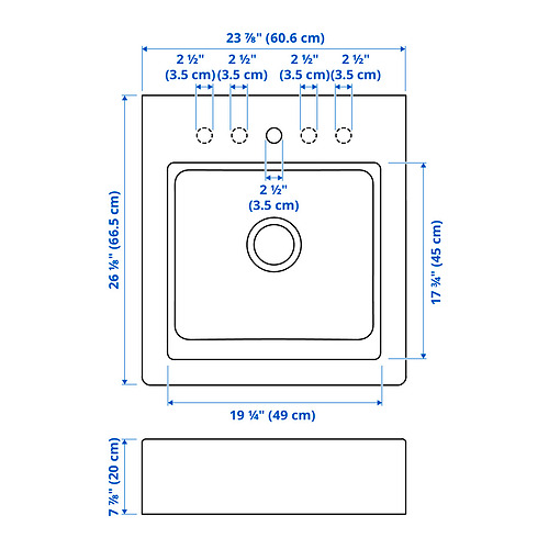Measurement Illustration - TALLSJÖN apron front sink