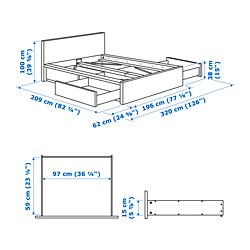 Ilustración de medidas - MALM cama con 4 cajones