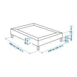 Ilustración de medidas - LYNGÖR base de colchón