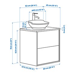 Ilustración de medidas - TÄNNFORSEN/VÄSTERSJÖN mueble de lavabo con cajones/lavabo