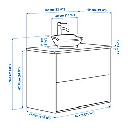 Ilustración de medidas - TÄNNFORSEN/VÄSTERSJÖN mueble de lavabo con cajones/lavabo