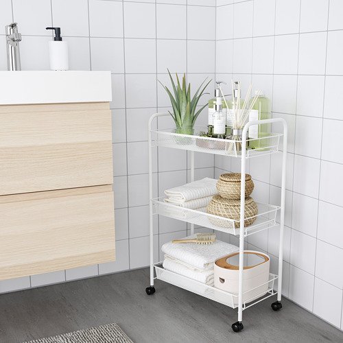 Carro de baño blanco: 3 estantes para toallas y artículos de tocador - diseño minimalista