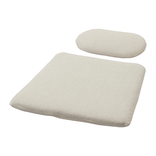 Cojines SALNÖ beige planos, tapicería crema, formas cuadradas y ovaladas, ligeros y cómodos.