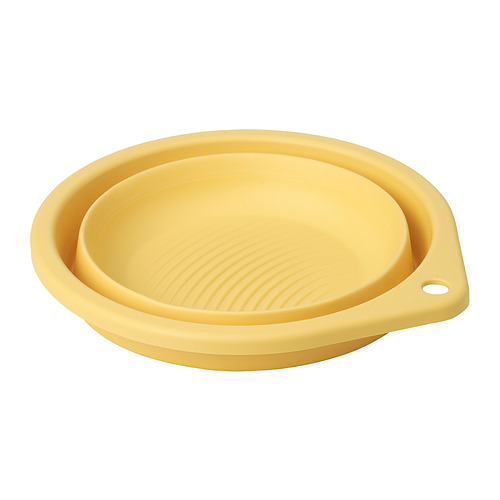 Lavabo plegable de plástico amarillo PEPPRIG, redondo con fondo ranurado, diseño compacto.