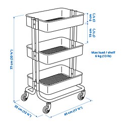 Ilustración de medidas - RÅSKOG carrito