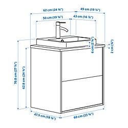 Ilustración de medidas - ÄNGSJÖN/BACKSJÖN mueble de lavabo con cajones/lavabo