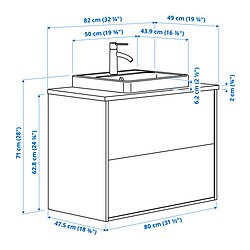 Ilustración de medidas - HAVBÄCK/ORRSJÖN mueble de lavabo con cajones/lavabo