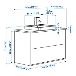 Ilustración de medidas - HAVBÄCK/ORRSJÖN mueble lavabo con cajones y grifo DALSKÄR