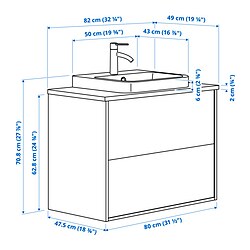 Ilustración de medidas - ÄNGSJÖN/BACKSJÖN mueble de lavabo con cajones/lavabo