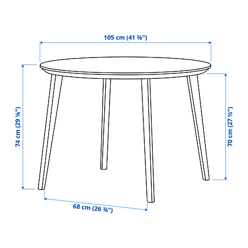 Measurement Illustration - LISABO/VIHALS table and 4 chairs