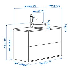 Ilustración de medidas - TÄNNFORSEN/VÄSTERSJÖN mueble de lavabo con cajones/lavabo