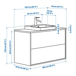 Ilustración de medidas - ÄNGSJÖN/BACKSJÖN mueble lavabo con cajones y grifo LUNDSKÄR