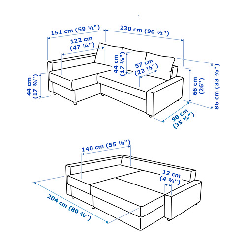 FRIHETEN, Sofá cama 3 plazas con chaiselongue. 9 de 9 abrir diálogo