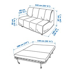 Ilustración de medidas - LYCKSELE MURBO sofá cama de 2 plazas