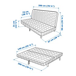 Ilustración de medidas - NYHAMN sofá cama 3 plazas con colchón de espuma