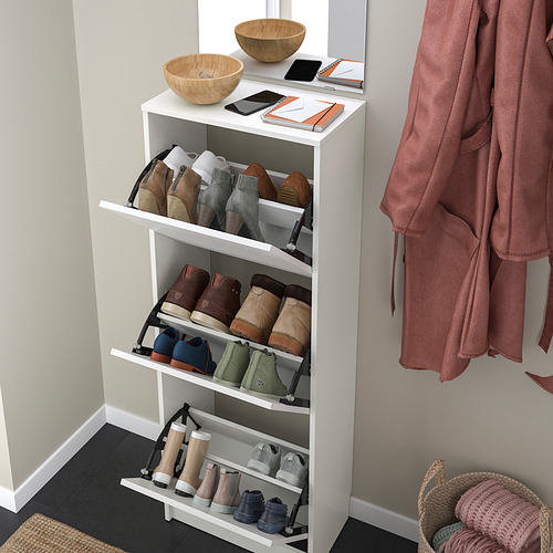 Zapatero blanco, 12 pares, de pared, incluye estante para accesorios.