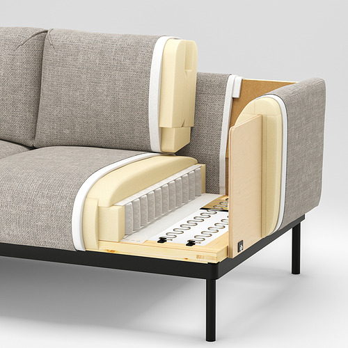 Sofá moderno con tela, espuma, muelles y estructura de metal-madera.