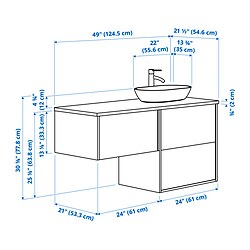 Measurement Illustration - ÄNGSJÖN/OXMYREN sink cabinet with drawers and BROGRUND faucet,
