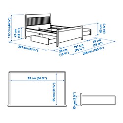 Ilustración de medidas - IDANÄS cama con almacenaje