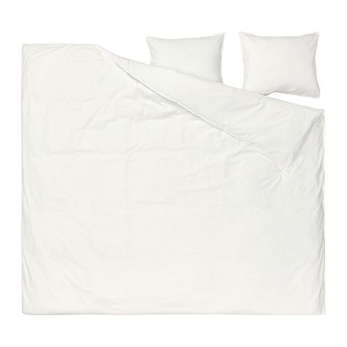 Juego de cama blanco ÄNGSLILJA, incluye edredón y almohadas, confeccionado en 100% algodón, diseño sencillo.