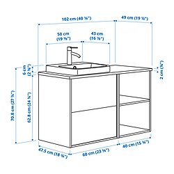 Ilustración de medidas - ÄNGSJÖN/BACKSJÖN mueble de lavabo/lavabo