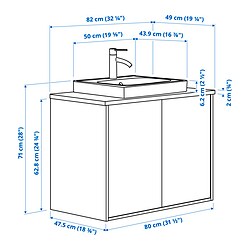 Ilustración de medidas - HAVBÄCK/ORRSJÖN mueble lavabo con puertas y grifo DALSKÄR
