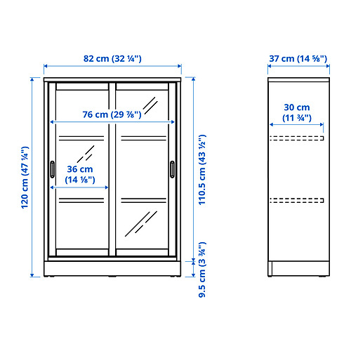 Measurement Illustration - TONSTAD cabinet with sliding glass doors
