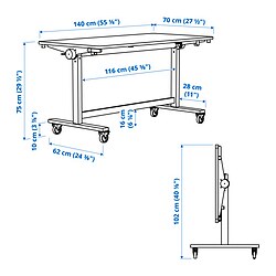 Ilustración de medidas - MITTZON mesa plegable con ruedas