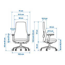 Ilustración de medidas - GRÖNFJÄLL silla de trabajo con reposabrazos