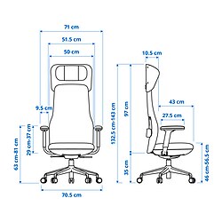Ilustración de medidas - GRÖNFJÄLL silla trabajo reposabrazos/cabeza