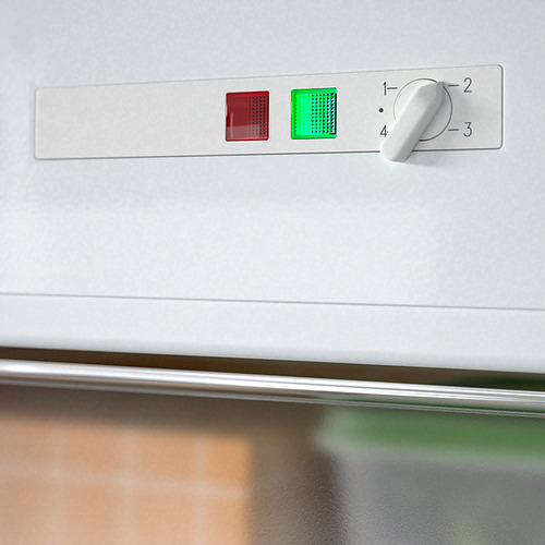 Panel de control de congelador integrado con dial de temperatura e indicadores led.