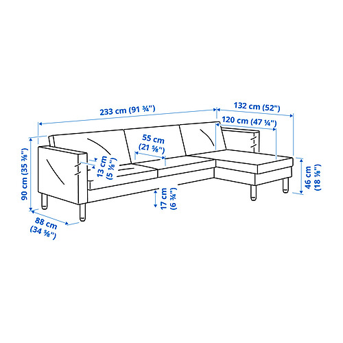 SALTSJÖBADEN, sofa with chaise. 6 of 6 open dialog